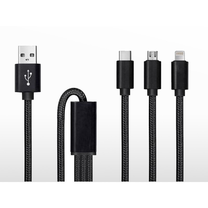 Trident / câble USB 3 en 1 | 1m (USB-C + micro-USB + lighting Apple)