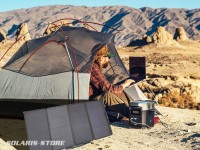 Panneau solaire portable EcoFlow 160W et la station électrique Delta 2 en voyage