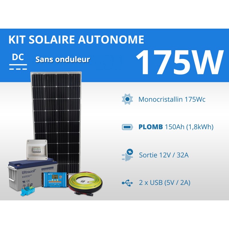 Kit solaire autonome 175W - Plomb Gel 150Ah | 12V / 1,8kWh