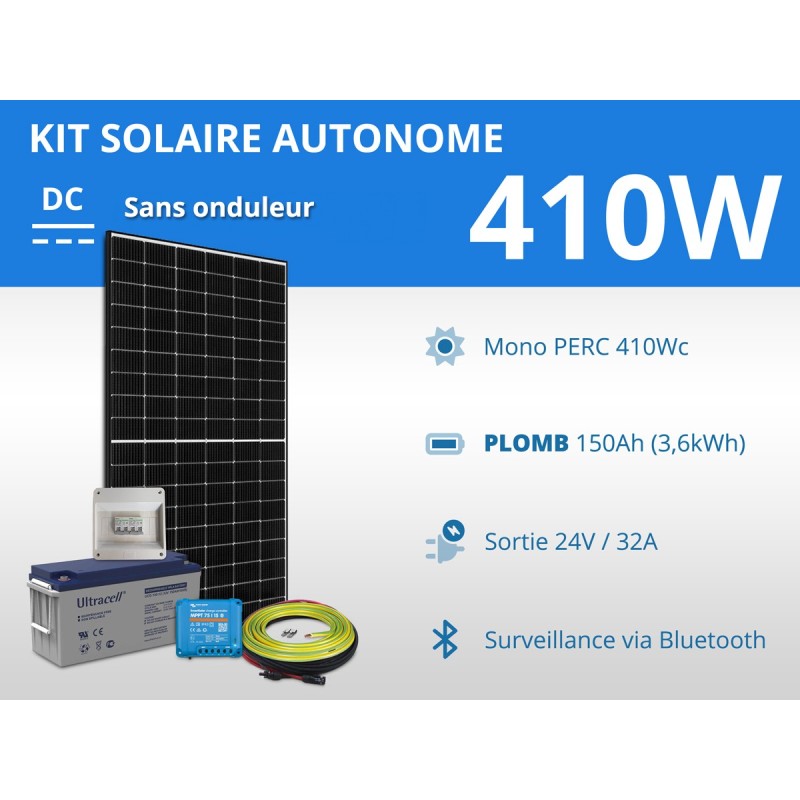 Kit solaire autonome 410W - Plomb Gel 150Ah | 24V / 3,6kWh