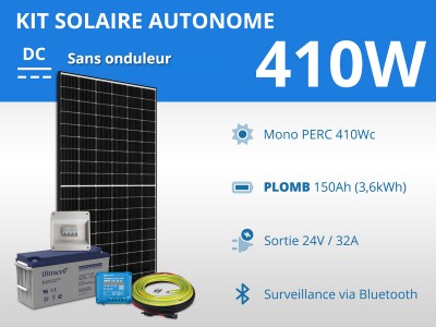 Kit solaire autonome 410W - Plomb Gel 150Ah | 24V / 3,6kWh