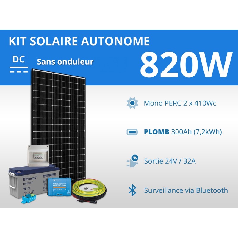 Kit solaire autonome 820W - Plomb Gel 300Ah | 24V / 7,2kWh