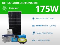 Kit solaire autonome 175W - Plomb Gel 150Ah - Onduleur 500VA | 230V / 1,8kWh