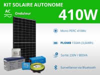 Kit solaire autonome 410W - Plomb Gel 150Ah - Onduleur 800VA | 230V / 3,6kWh