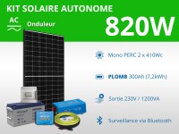 Kit solaire autonome 820W - Plomb Gel 300Ah - Onduleur 1200VA | 230V / 7,2kWh