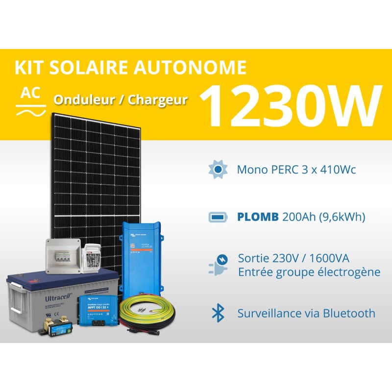 Kit solaire autonome 1230W - Plomb Gel - Multiplus 1600VA | 230V / 9,6kWh