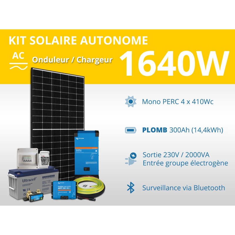 Kit solaire autonome 1640W - Plomb Gel - Multiplus 2000VA | 230V / 14,4kWh