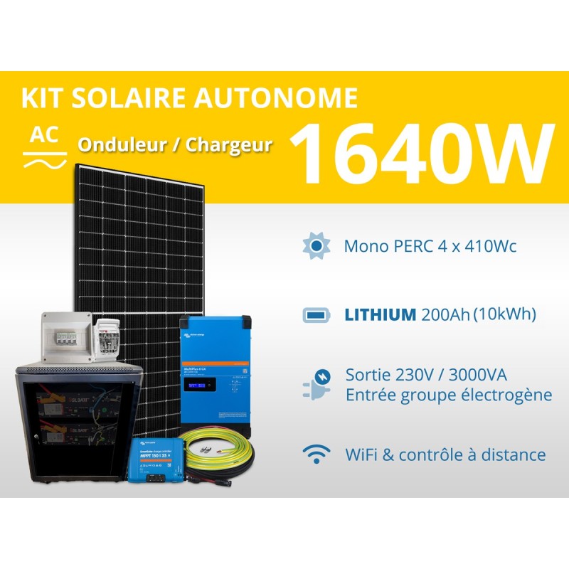 Kit solaire autonome 1640W - Lithium 200Ah - Multiplus GX 3000VA | 10kWh