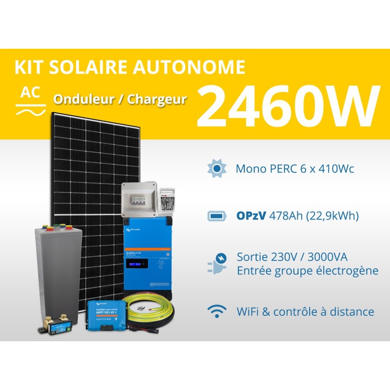 Kit solaire autonome 2460W - OPzV 478Ah - Multiplus GX 3000VA | 22,9kWh