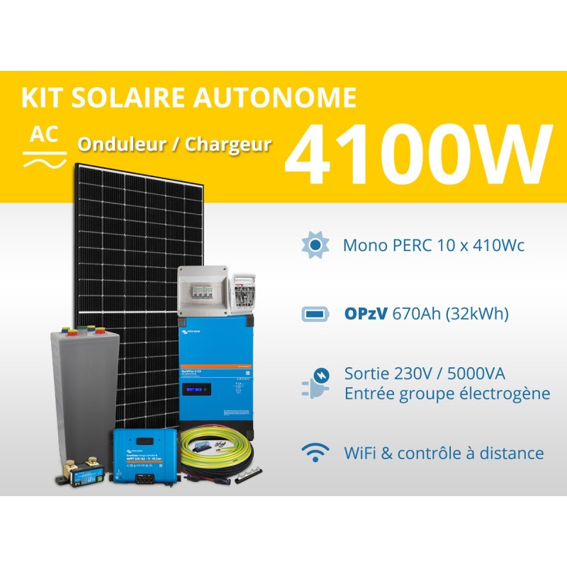 Kit solaire autonome 4100W - OPzV 670Ah - Multiplus GX 5000VA | 32kWh