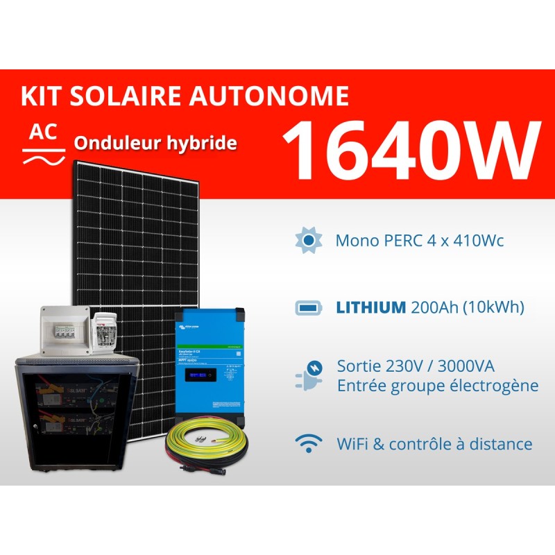 Kit solaire autonome 1640W - Lithium 200Ah - Easysolar GX 3000VA | 10kWh