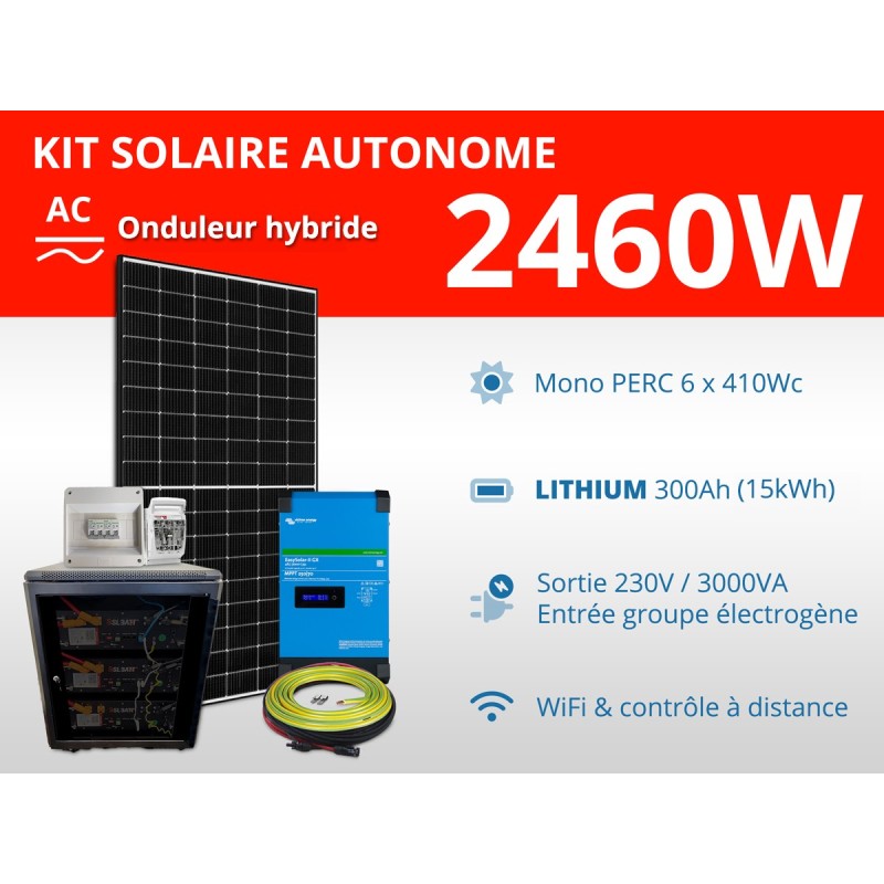 Kit solaire autonome 2460W - Lithium 300Ah - Easysolar GX 3000VA | 15kWh