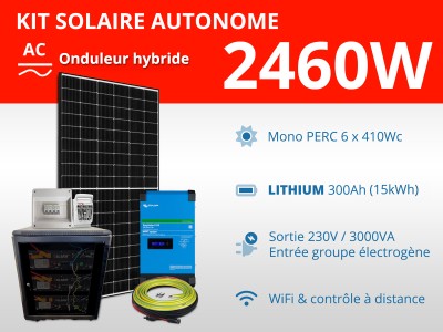 Kit solaire autonome 2460W - Lithium 300Ah - Easysolar GX 3000VA | 15kWh