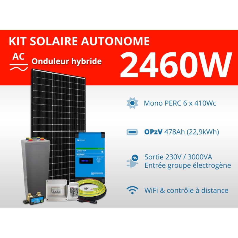 Kit solaire autonome 2460W - OPzV 478Ah - Easysolar GX 3000VA | 22,9kWh