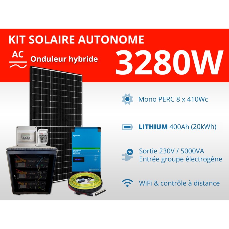 Kit solaire autonome 3280W - Lithium 400Ah - Easysolar GX 5000VA | 20kWh