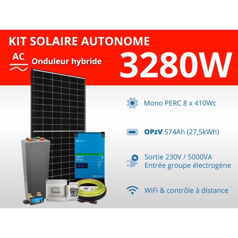 Kit solaire autonome 3280W - OPzV 574Ah - Easysolar GX 5000VA | 27,5kWh